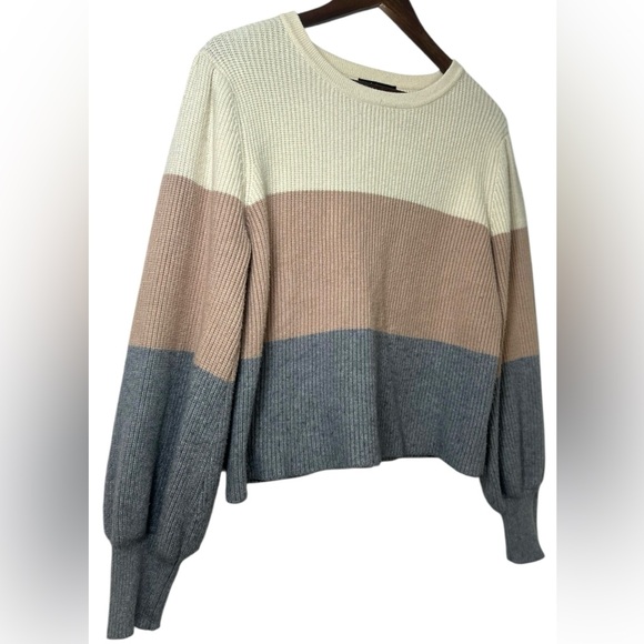 Lulus Trio-Tone Colorblock Ribbed Sweater Size M Long Balloon Sleeve Cozy Winter - Picture 5 of 9